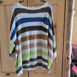 Striped Lightweight Knit Sweater - Multicolor